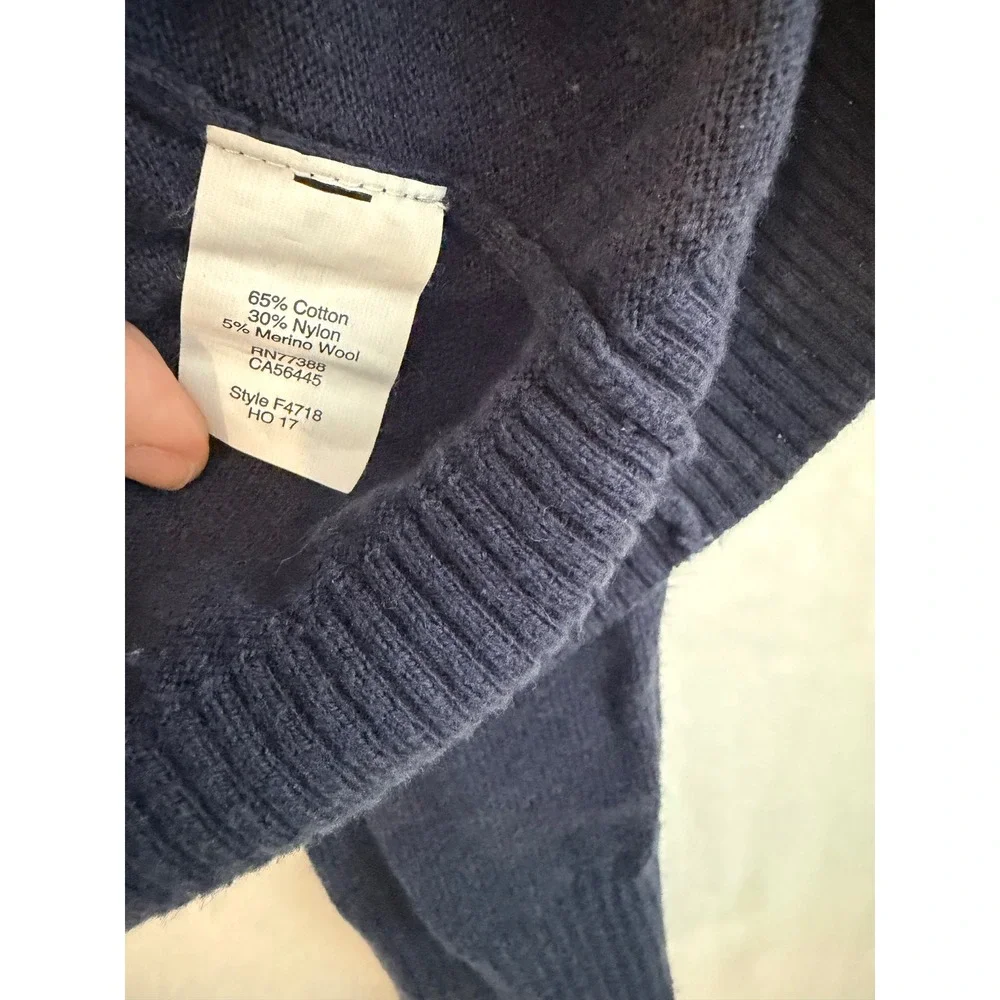 J.Crew Mens Harbor Cotton Quarter Zip Sweater Navy Blue Large F4718‎ Merino Wool